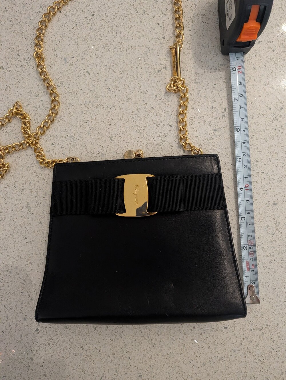 Salvatore Ferragamo Vara Bow Kisslock Black Leather Chain Crossbody Bag - Picture 14 of 15